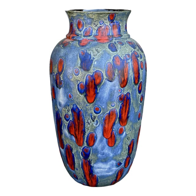 Vintage Studio Art Abstract Pottery Drip Glaze Multicolor Ceramic Vase, Signed For Sale