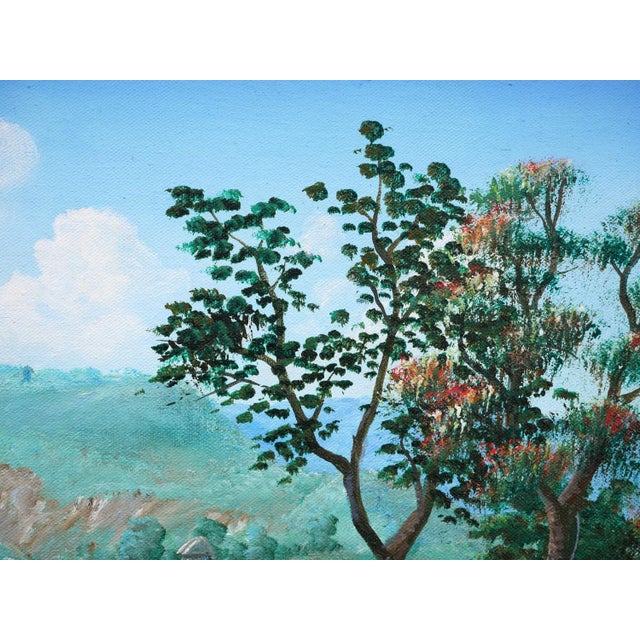 Realism Jean-Felix Defournoy Modern Realist Green & Brown Toned Rural Village Landscape Painting w/ Figures, Late 20th Century For Sale - Image 3 of 12