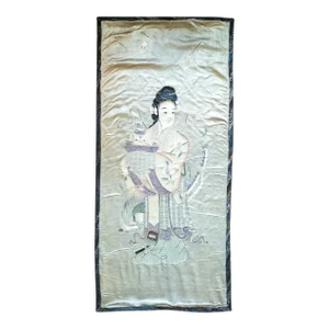 19th Century Chinese Large Embroidered Textile Panel of a Lady