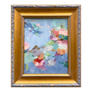 Periwinkle Blue Contemporary Abstract Painting in Vintage Frame For Sale