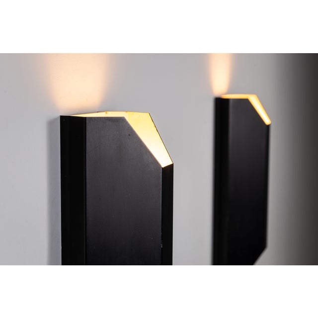 Vintage Architectural Angular Geometric Black Metal Wall Lamps, 1960s, Set of 2 For Sale - Image 9 of 17