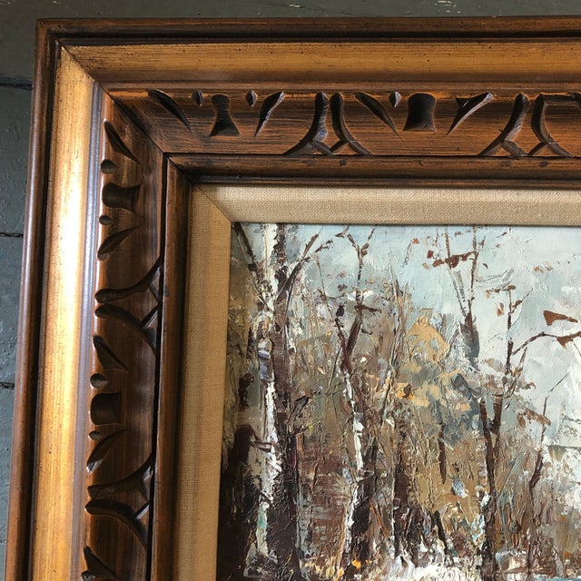 1960s Original Vintage Signed Barton Impressionist Snow Scene Landscape Painting Original Mid Century Frame For Sale - Image 5 of 8