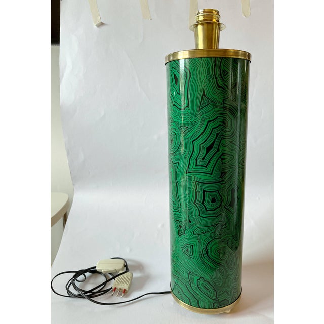 Vintage Italian table lamp with painted metal in malachite design (lithographical and transfer-printed) and brass / made...