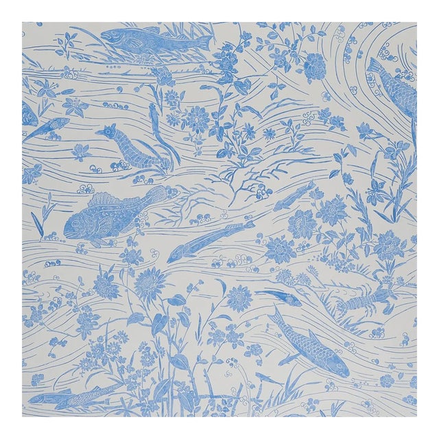 Schumacher Sea Garden Wallpaper in Porcelain - 10 Yards For Sale