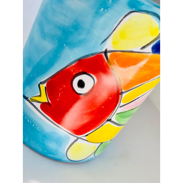 Vintage Folk Art Italian ‘La Musa’ Hand Painted Fish Ceramic Vase, Vessel, Canister For Sale - Image 9 of 10