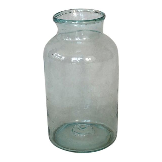 Antique French Aqua Glass Pantry Jar Vase For Sale