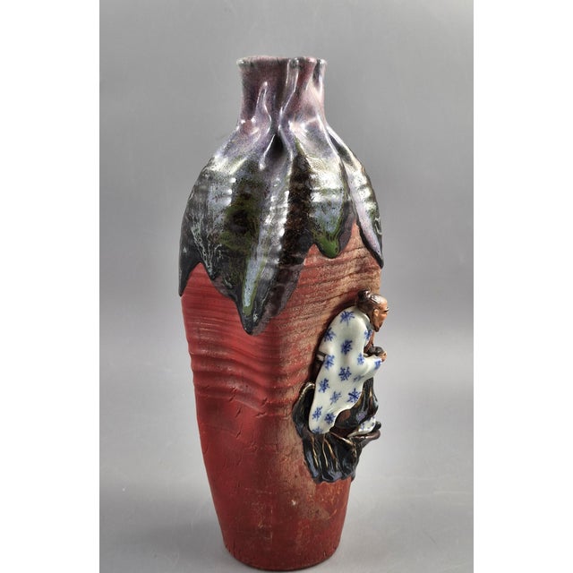 Ceramic Meiji Japanese Sumida Gawa Vase in Lavender Flambé by Ban-Ni, Sage and Karako, 1900 For Sale - Image 7 of 14