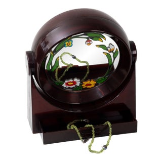 1970s Painted Mirror With Jewelry Drawer and Music Box For Sale