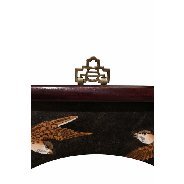 1960s Vintage Chinoiserie-Style Hexagonal Wall Mirror With Hand-Painted Birds, Circa 1960's, 16 Inch Diameter For Sale - Image 5 of 12