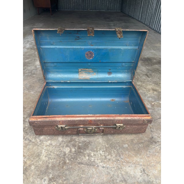 1900 - 1909 Antique British Colonial Steel Cabin Trunk With Original Patina, 1900s For Sale - Image 5 of 6
