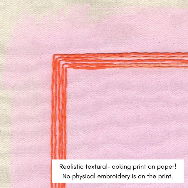 'Magenta/Traffic Cone' Minimalist Colorful Print by Emily Keating Snyder Print itself is 36 x 36 in. and framed in a light...