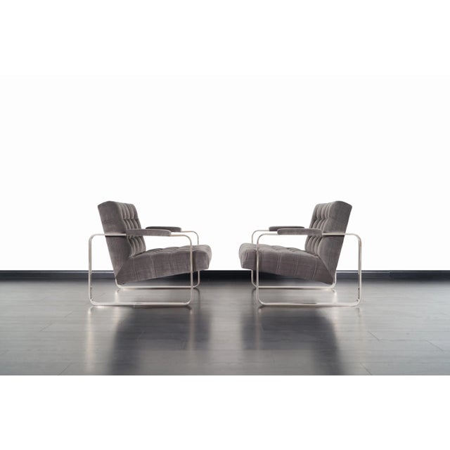 1970s Mid-Century Modern Velvet Lounge Chairs Attributed to Milo Baughman For Sale - Image 5 of 11