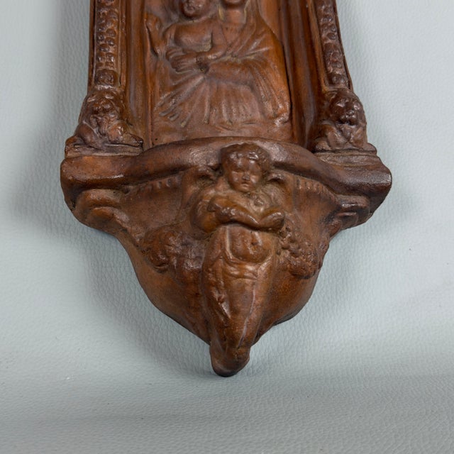 Brown Vintage Terracotta Holy Water Stoup with Madonna and Child, 20th Century For Sale - Image 8 of 11