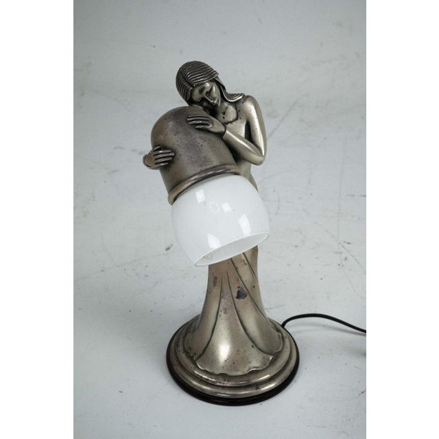 Silver Vermeil Figural Table Lamp with Opaline Glass, Italy, 1960s For Sale - Image 4 of 11