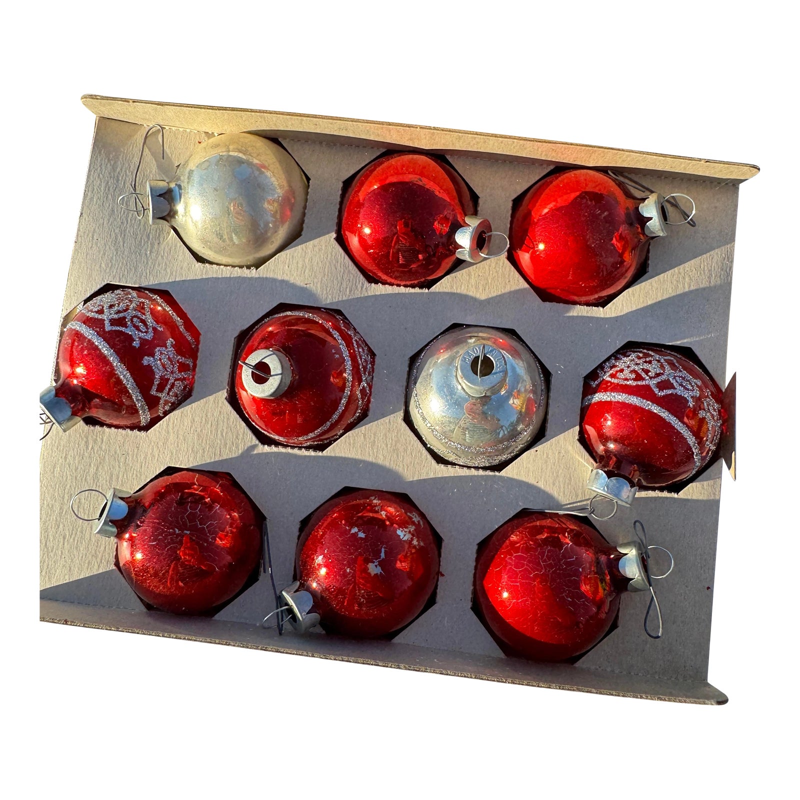 Mid 20th Century Mercury Glass and Mica Christmas Ornaments- Set of 10 ...