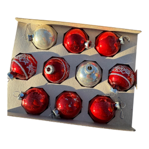 Mid 20th Century Mercury Glass and Mica Christmas Ornaments- Set of 10
