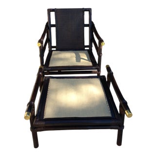 Ficks Reed John Wisner Rattan Lounge Chair and Matching Ottoman For Sale