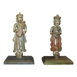 Polychrome Wood Sculptures, North India, 19th Century, Set of 2 For Sale