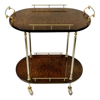 Mid-Century Modern Italian Serving Trolley Bar Cart in Lacquered Goatskin Parchment, 1960s For Sale