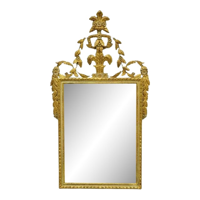 Vintage Adam Style Italian Carved Gold Giltwood Leafy Scroll Console Wall Mirror For Sale
