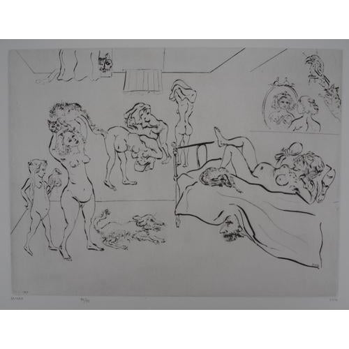 Mordecai Moreh (1937-) Women bathing Original engraving Signed in pencil Numbered / 95 copies On BFK Rives Vellum 50 x 65...