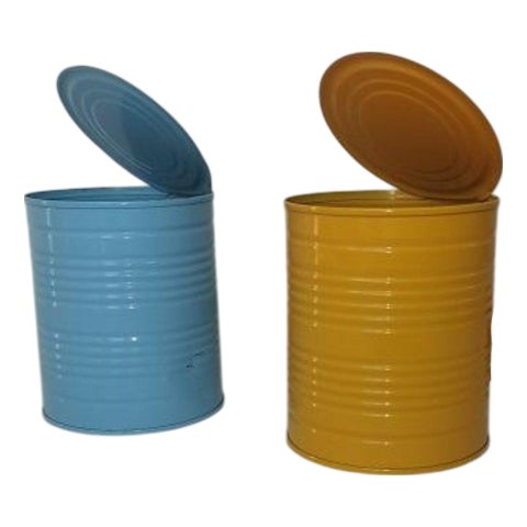 Blue and Yellow Tin Can Table Lamps from Vrieland Design, 1980s, Set of 2 For Sale