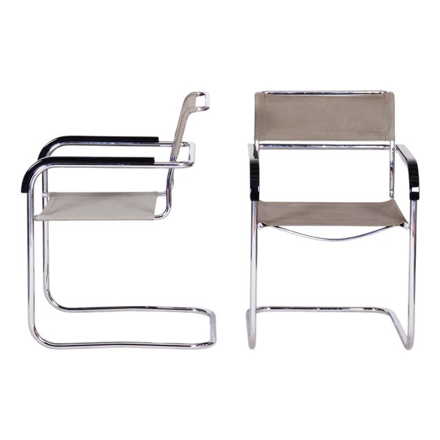 Czech Bauhaus Chrome Armchairs attributed to Marcel Breuer for Thonet, 1930s, Set of 2 For Sale