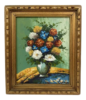 1970s Floral Still Life Painting, Framed