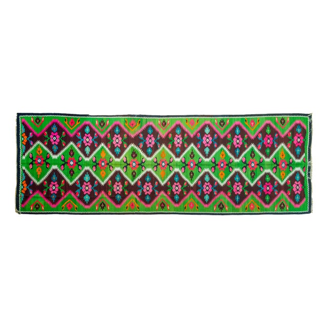 Vintage Romanian Oltenia / Muntenia-Style Handwoven Wool Flatweave Runner Rug, 1960s For Sale