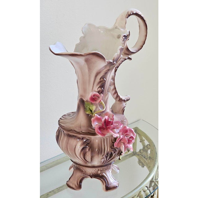 1960s Vintage Italian Capodimonte Porcelain Floral Pitcher Ewer / Vase For Sale - Image 5 of 18