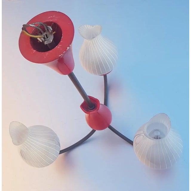 Tulip Ceiling Lamp in Red and White, 1950s For Sale - Image 4 of 5