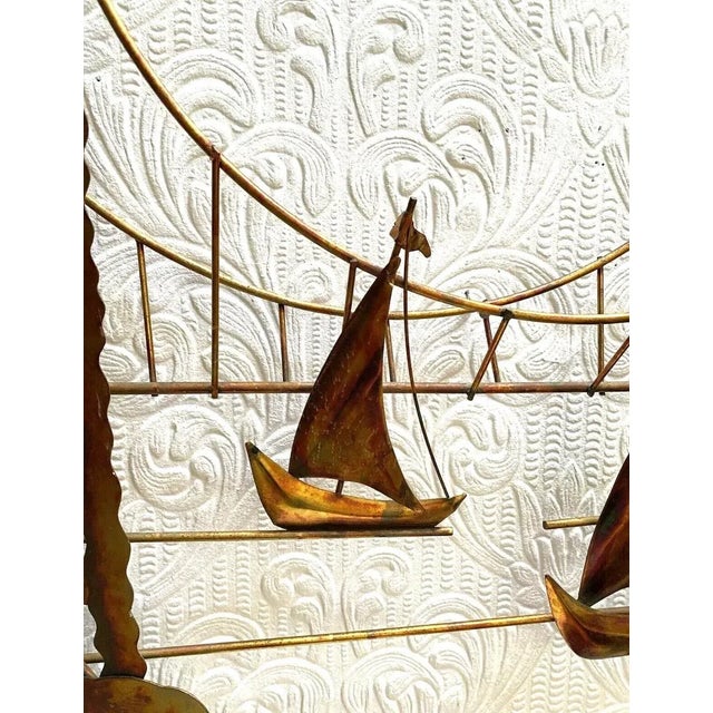 Vintage Mid Century Modern Metal Golden Gate Bridge Boats Wall Hanging For Sale - Image 10 of 11
