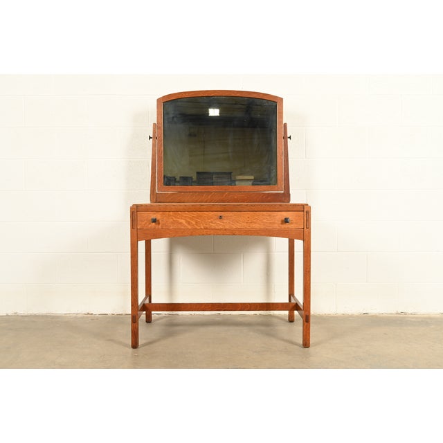Limbert Antique Mission Oak Arts & Crafts Vanity or Dressing Table With Mirror, Circa 1910 For Sale - Image 18 of 18