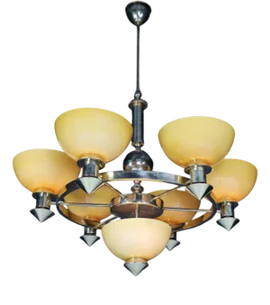 Sculptural Italian Chandelier in Brass & Amber-Gold Opaline Glass, 1970s