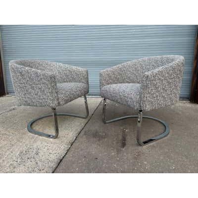 Gray Pair of Barrel Lounge Chairs Attributed to Pace Furniture, Chrome Bases, 1968 For Sale - Image 8 of 17