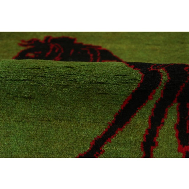 Textile Vintage Afghan Rug, Green With Red and Black Horse Pictorials - Rug & Kilim For Sale - Image 7 of 9