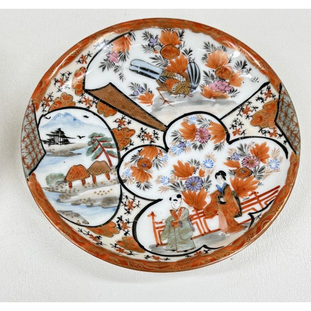 Red Antique Japanese Kutani Eggshell Porcelain Cups & Saucers - a Pair For Sale - Image 8 of 9