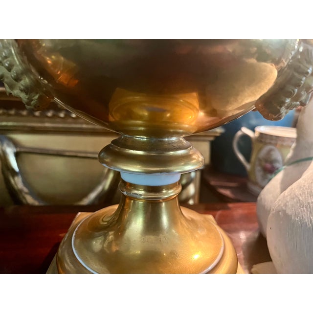 Monumental Antique French Empire 19th Century Paris Porcelain Urns or Vases in White & Gold - A Pair For Sale - Image 10 of 11