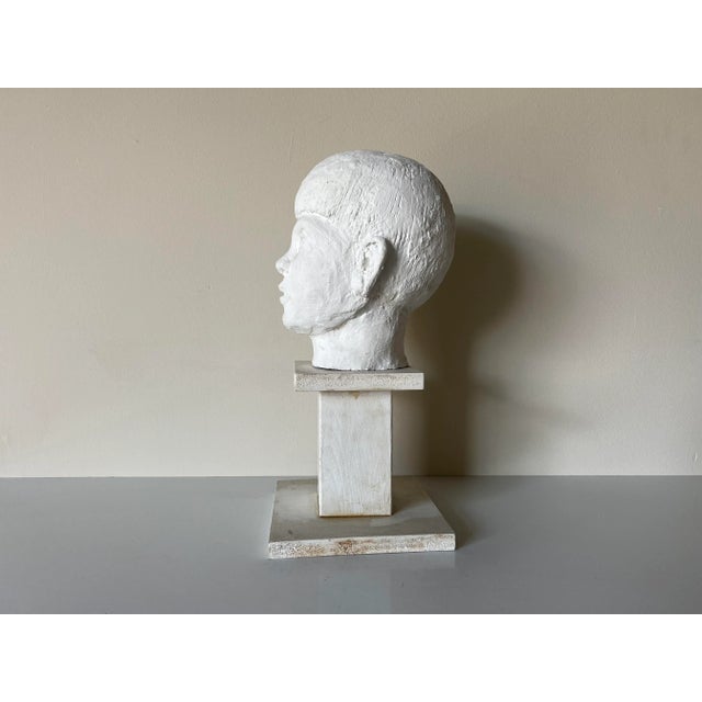 Vintage White Painted Terracotta Boy Bust Sculpture on Wood Stand For Sale In Miami - Image 6 of 13