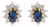 14K Yellow Gold 1/4 Cttw Diamond and Blue Sapphire Sunburst Halo Stud Earrings (K-L Color, I1-I2 Clarity) For Sale
