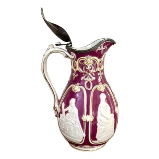 Antique Victorian Pewter Lidded Water Jug, 1880 For Sale