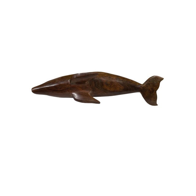 Mid 20th Century Vintage Coastal Hand Carved Burlwood Dolphin For Sale - Image 5 of 8