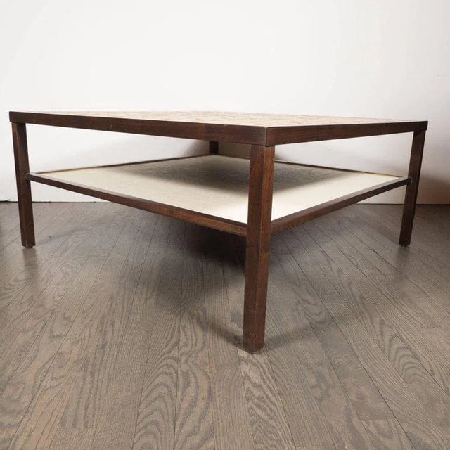 Mid-Century Modern Tile, Lacquered Linen & Walnut Cocktail Table by Gordon Martz For Sale In New York - Image 6 of 11