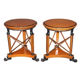 Pair of Egyptian Revival French Empire Ebonized Birch Figural End Tables For Sale