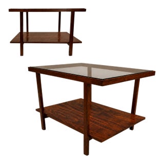 Brazilian Modern Rectangular Side Table in Rosewood & Glass, Branco E Preto, 1950s For Sale