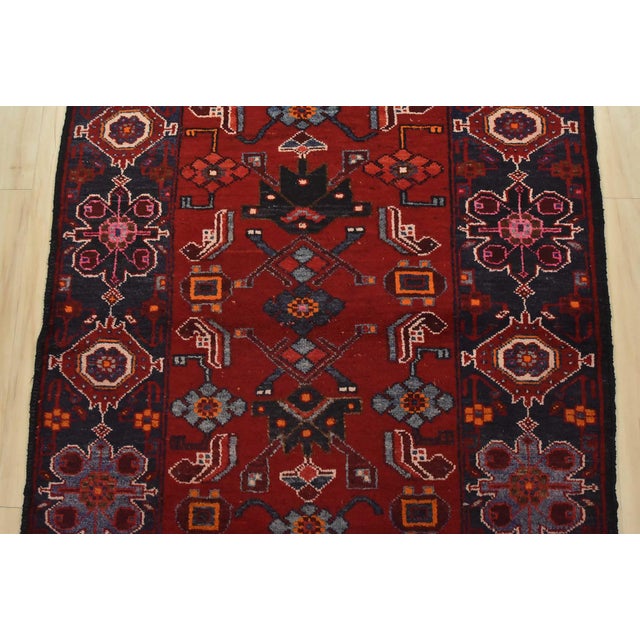 1980s Hamedan Runner 3’6” X 9’8” Red Wool Vintage Tribal Hand-Knotted Oriental Rug For Sale - Image 5 of 14
