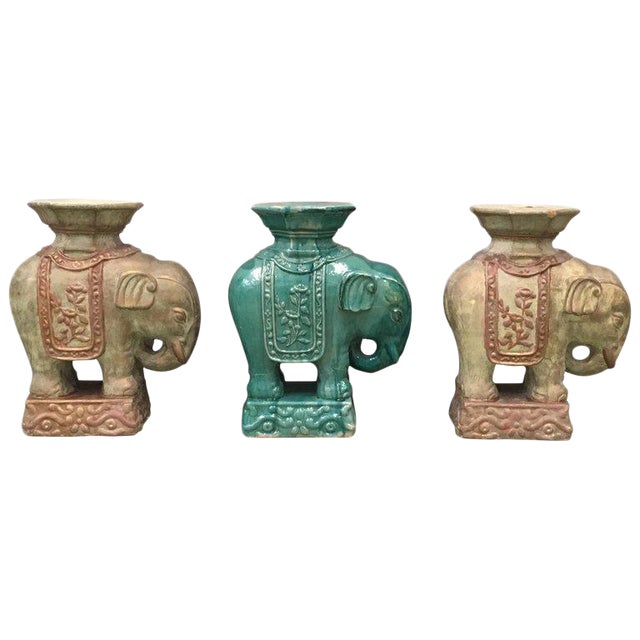 1940s Vintage Brown Terra Cotta Elephant Garden Planters - Set of 3 For Sale