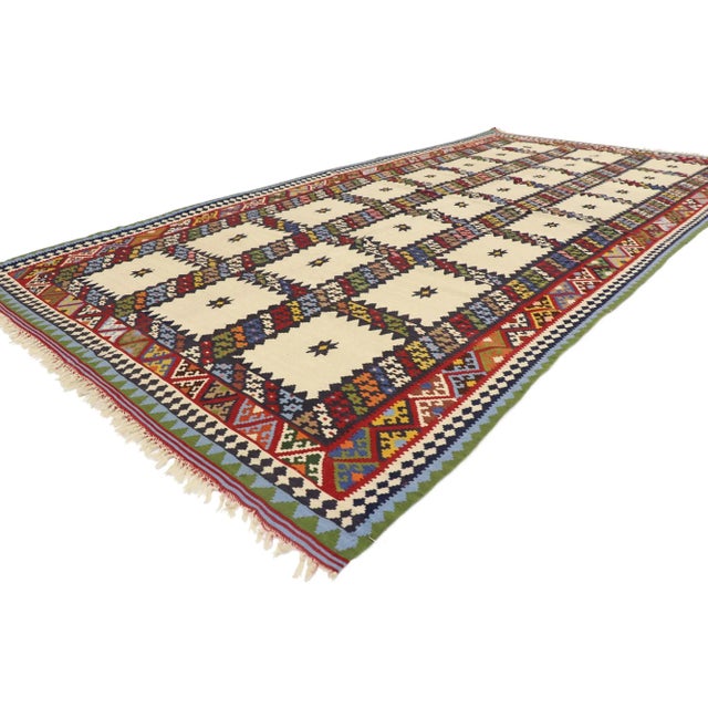 77941 Vintage Persian Bijar Kilim Rug with Modern Tribal Style 04'11 x 09'08.