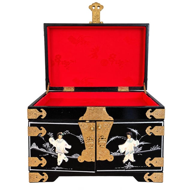 Vintage Chinese Black Lacquer Jewelry Chest For Sale - Image 4 of 10
