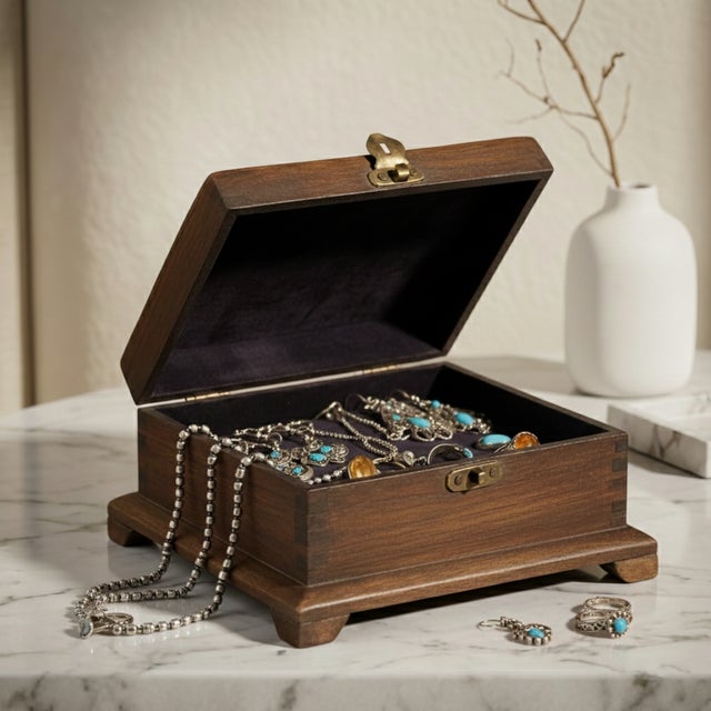 Farmhouse Vintage Square Wooden Keepsake Box For Sale - Image 3 of 14